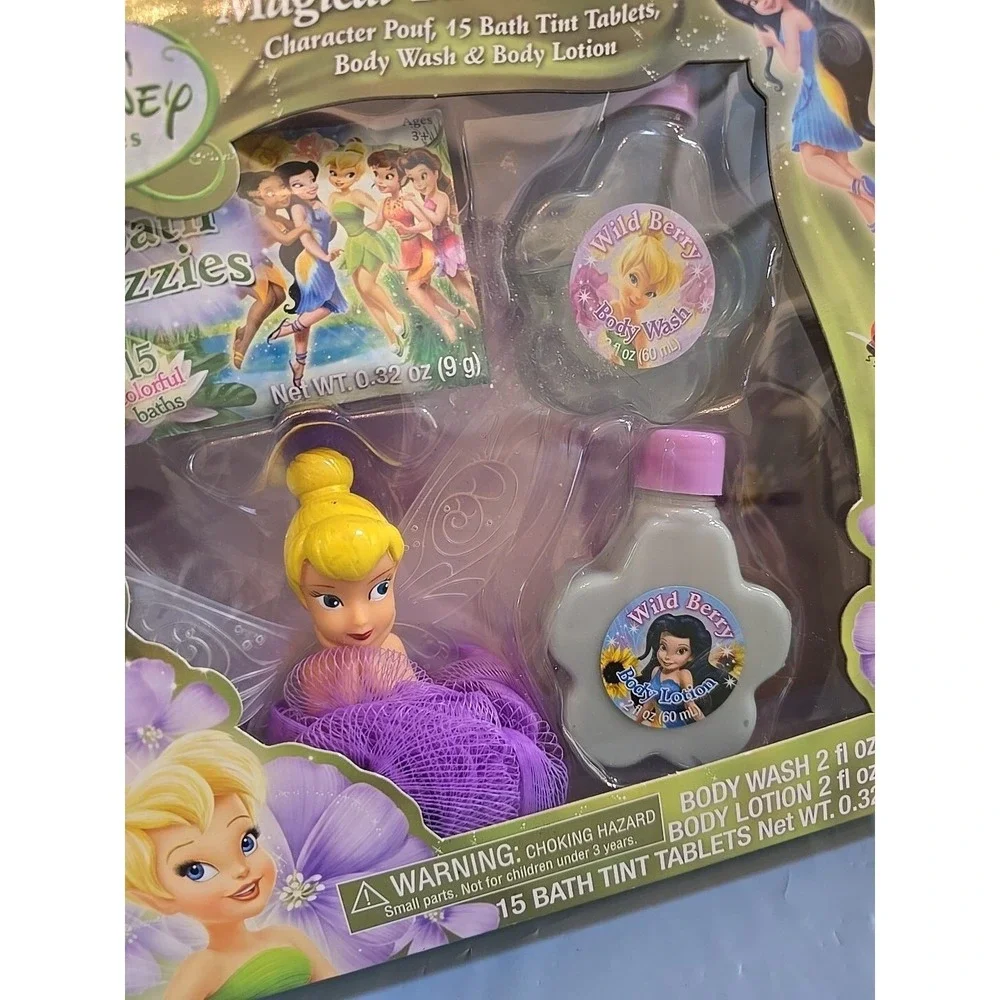 Disney Fairies Bath Time Gift Set Character Pouf Body Wash Body Lotion Bath Tint